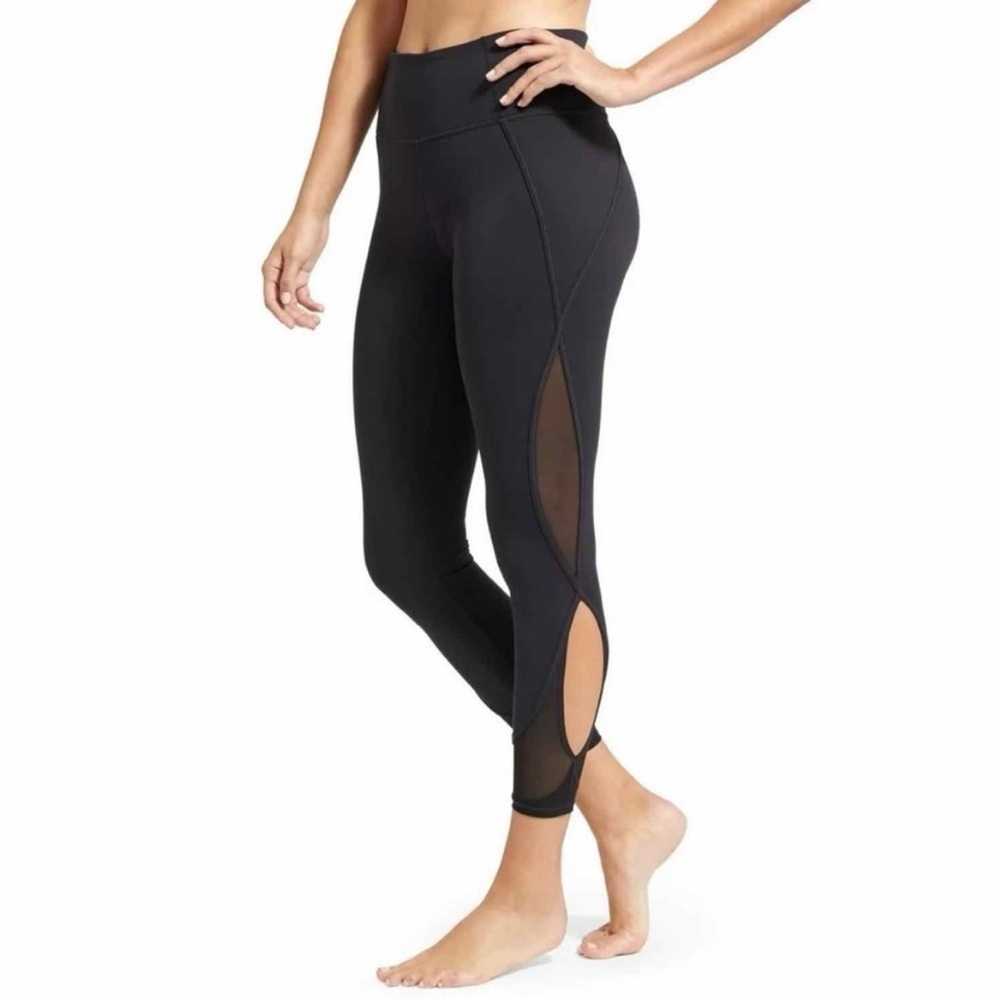 Athleta Women’s Mesh Cutout Salutation 7/8 Tights Leggings Black Size Medium